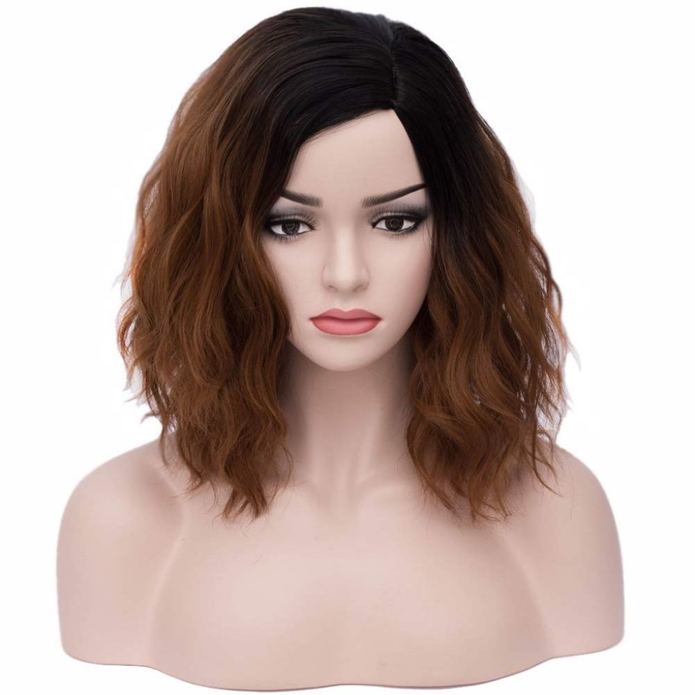 Beron 14" Women Halloween Brown  Short Curly Bob Wavy Cosplay Daily Party Wigs